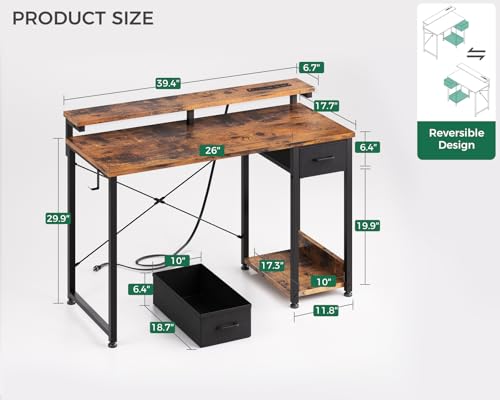 AODK Gaming Desk with LED Lights & Power Outlet, 40 Inch, Black T67329