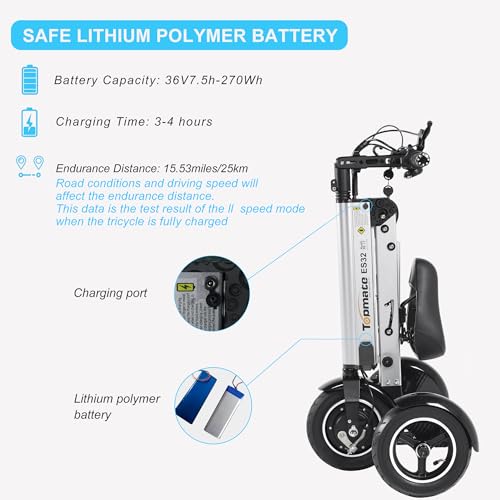 TopMate ES32 Electric Scooter 3-Wheel Foldable Trike for Adults D49422