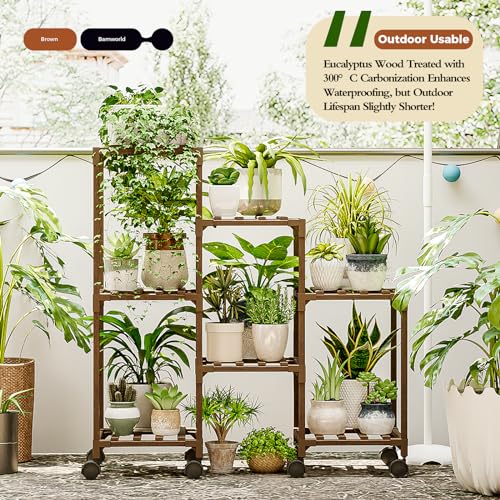 Bamworld Plant Stand Indoor Outdoor Wood Plant Rack 3 Tier Ladder D51744
