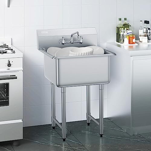 VEVOR Stainless Steel Prep & Utility Sink with Faucet and Legs, 21"x18" Single Bowl L5070