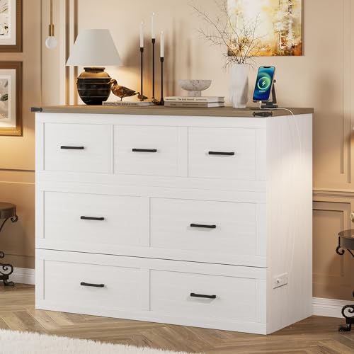 Queen Size Murphy Bed Cabinet with Charging Station, White P336686