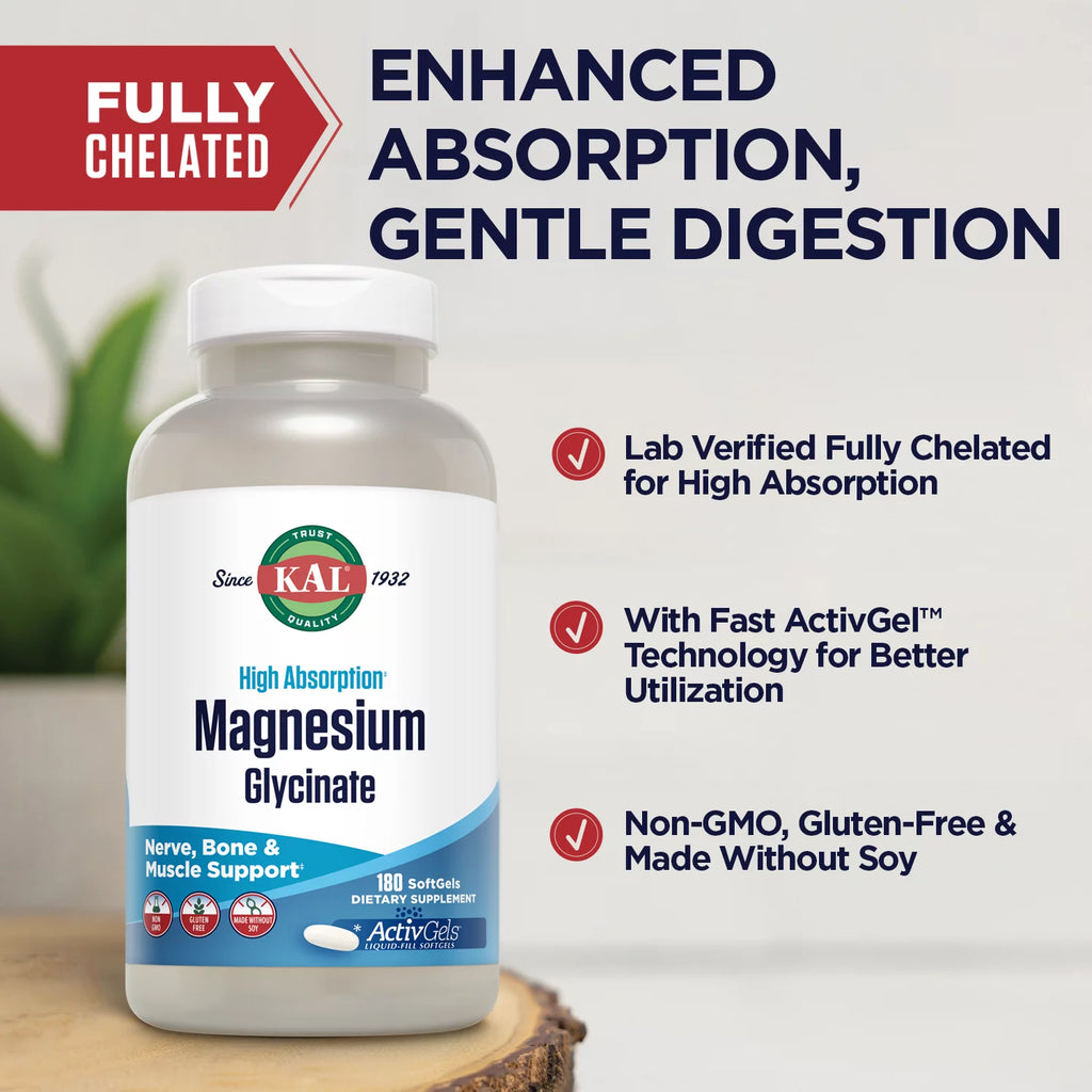 KAL Magnesium Glycinate ActivGels 315mg, 180 Softgels M352