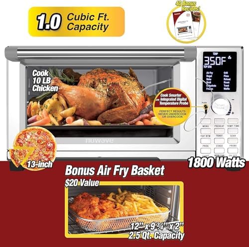 Nuwave Bravo Air Fryer Toaster Smart Oven, 12-in-1 Countertop Convection, 30-QT XL, Stainless Steel Look H960464
