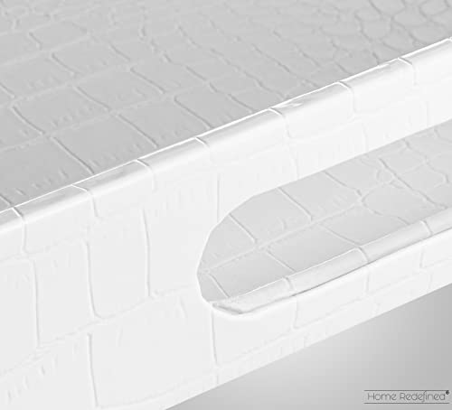 White Marble Faux Leather Decorative Tray with Handles D972626