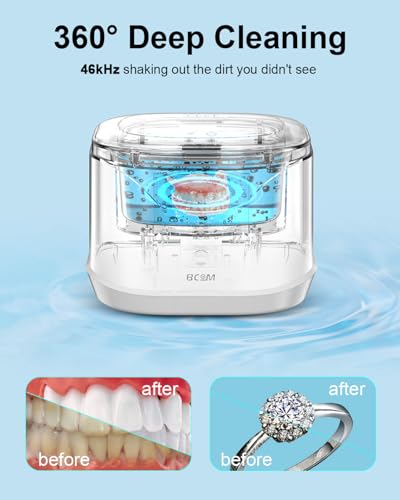BCOM Ultrasonic Retainer Cleaner 46kHz, Portable Jewelry Cleaner for Dental Retainer, Watch, Ring H869133