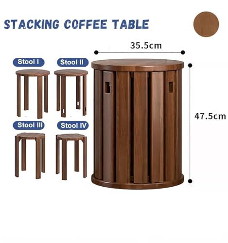 Stackable Stools Set of 4 Round Wooden Nesting Tables for Living Room C8777