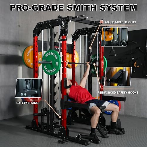 Smith Machine Home Gym with Aluminum Pulley Set - 2000lbs Capacity Power Rack O517