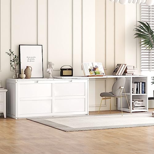 Queen Murphy Bed with Storage Drawer and Desk, Gray N8582