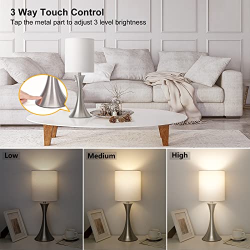 Dimmable Bedside Lamp with Touch Control, Beige Shade, LED Bulb Included S148