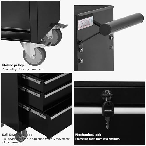 6-Drawer Rolling Tool Chest Cabinet with Wheels and Locking, Black W270288