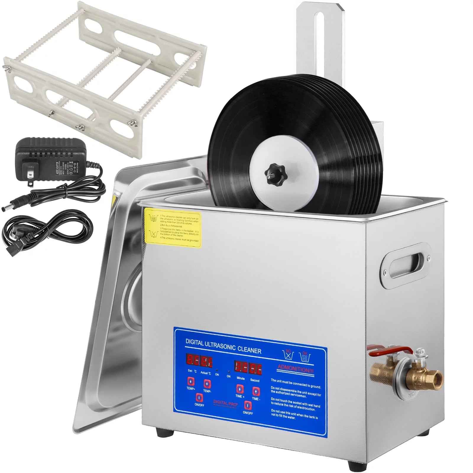 VEVORbrand Ultrasonic Cleaner 6L Stainless Steel Ultrasonic Vinyl Cleaner 200w Ultrasonic Vinyl Cleaner 7-12 inch Record Ultrasonic Vinyl Records Cleaning Machine with Drying Rack