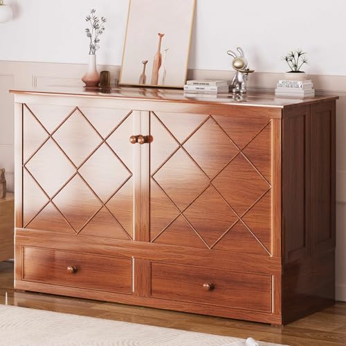 Mjkone Queen Murphy Bed Cabinet with Tri-Folding Mattress, White E6299