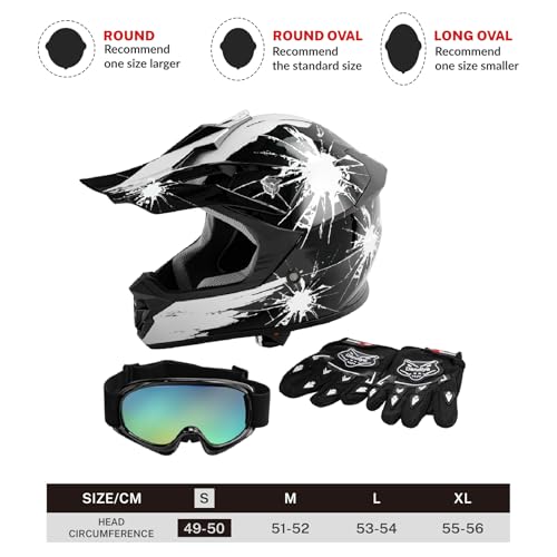 SLMOTO Dot Youth Kids Motocross Offroad Helmet with Goggles and Gloves Blue Skull D851858