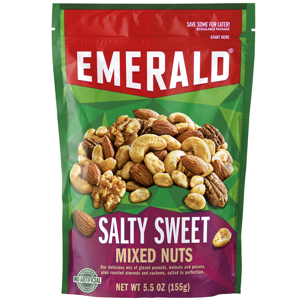 Emerald Nuts Salty Sweet Mixed Nuts, 5.5 oz Resealable Bag, Pack of 3 A879216