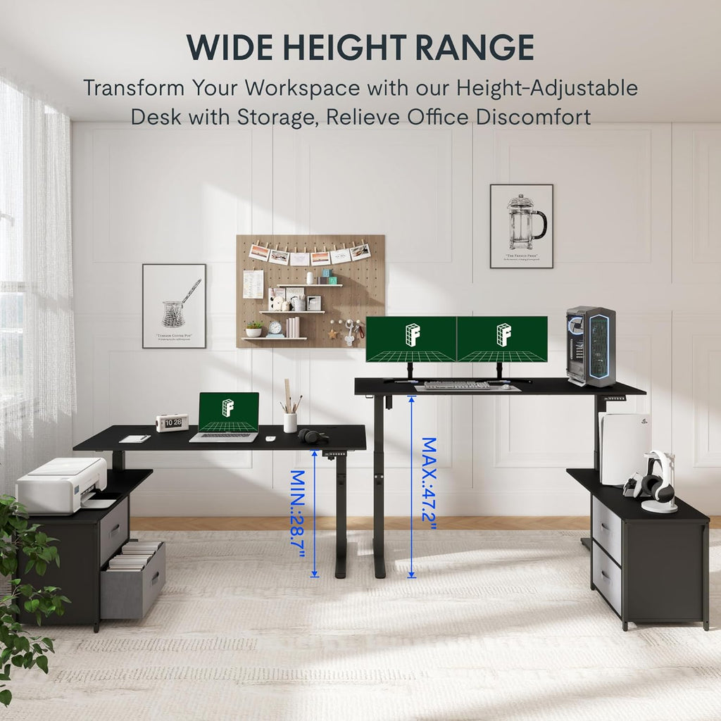 FLEXISPOT 55" L-Shaped Standing Desk with Drawers, Black P103999