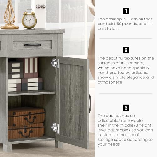 Farmhouse 61" Executive Desk with 5 Drawers and Charging Station, Pure Black W116439