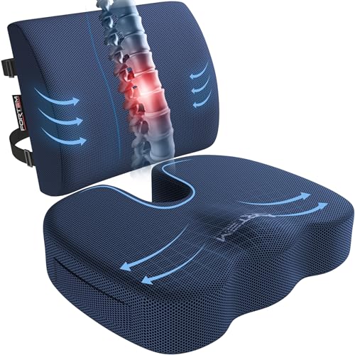 FORTEM Office Chair Cushion and Back Support, Memory Foam Lumbar Pillow, Non Slip, XL V440