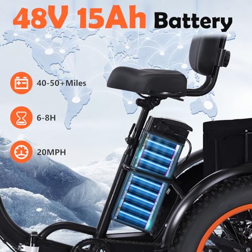 Electric Tricycle for Adults, 750W, Folding Fat Tire, 48V Removable Battery O76597