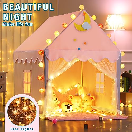 Wilwolfer Kid Tent with Mat and Star Lights - Indoor Playhouse for Toddlers and Girls (Pink) N411519