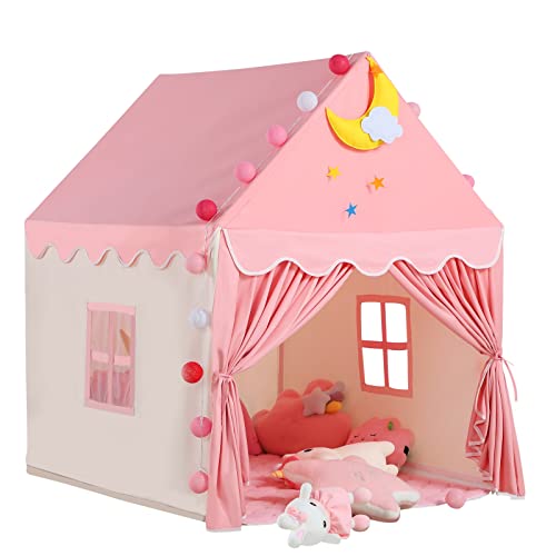 Wilwolfer Kid Tent with Mat and Star Lights - Indoor Playhouse for Toddlers and Girls (Pink) N411519