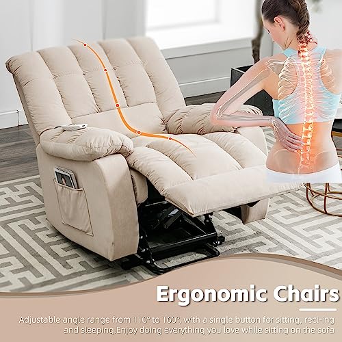 Velvet Electric Recliner Chair with Heat and Vibration, Beige Q660840