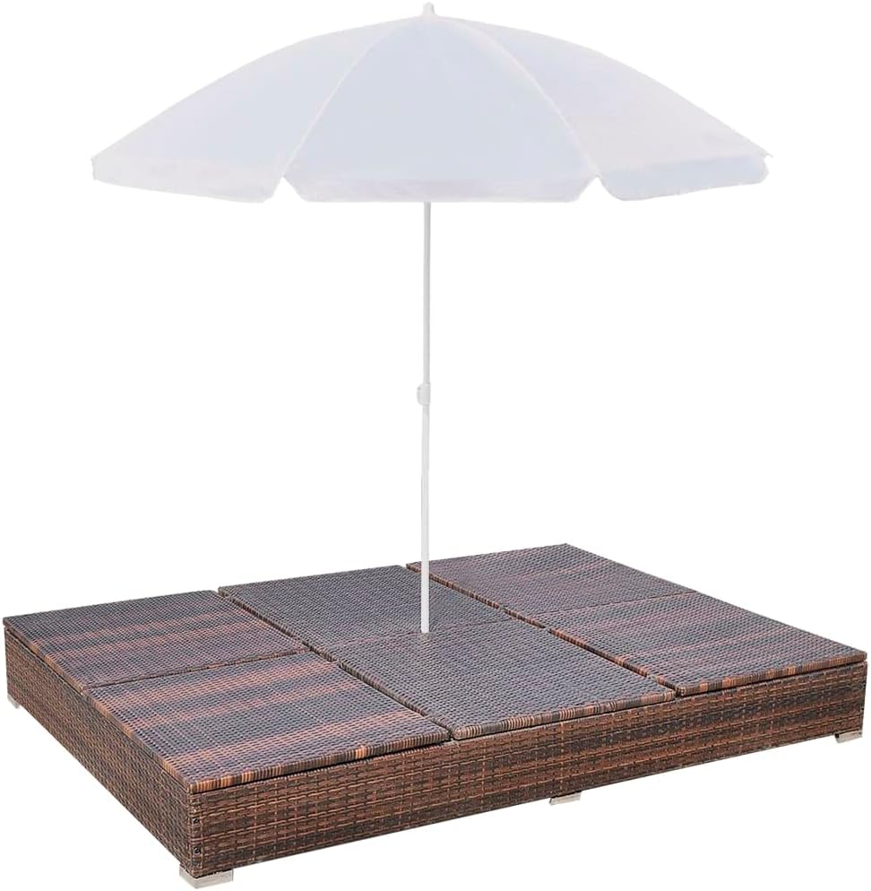 Double Sun Lounger with Cushion and Umbrella for Patio, Pool, Backyard S6251