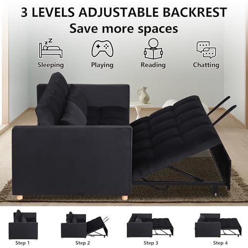 Sleeper Chair Sofa Bed Convertible with USB Ports & Cupholders, Black N276696