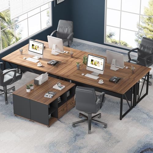 Tribesigns 63" Executive Desk with 47" Lateral File Cabinet, L-Shaped Computer Desk, Brown and Black N680173