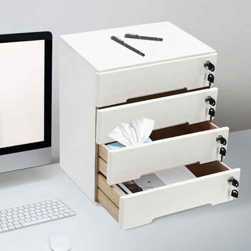 4 Drawers Wood Storage Cabinet with Lockable Drawers, Walnut S9586