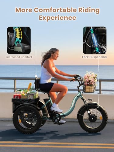 Electric Tricycle for Adults 960W Peak, 36V 15AH Battery, 50 Miles Range, 20" Fat Tire J900456