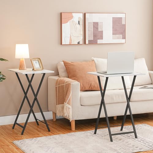 HOOBRO Folding TV Tray Tables, Set of 2, Marble and Gold C48497