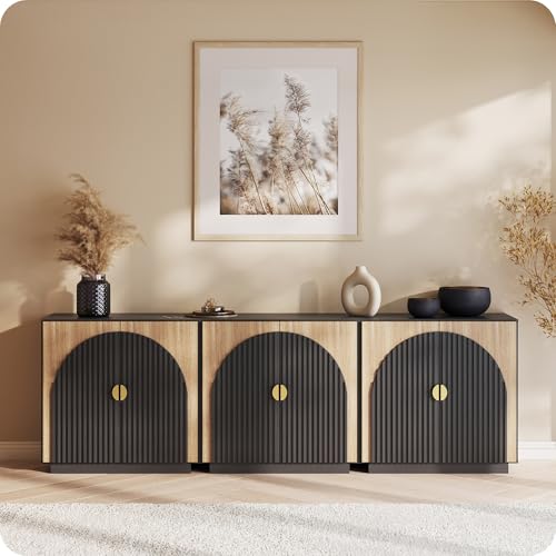 BELLEZE 65 Inch Fluted Buffet Cabinet with Storage, Caramel Brown U96619
