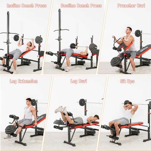 1500LBS 8-in-1 Olympic Weight Bench with Leg Extension & Preacher Curl A945