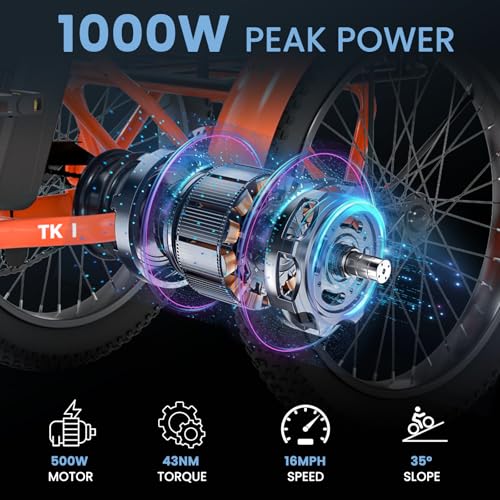 MOONCOOL Electric Tricycle for Adults, 500W 48V Folding 3-Wheel Bike with Basket O9027