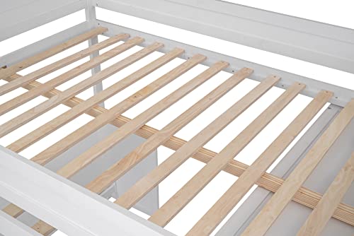 Full Size Solid Wood Loft Bed with Wardrobes, Desk and Storage Cabinet, White J33469