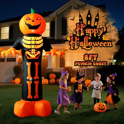 HFO 8 FT Halloween Inflatable Pumpkin Reaper Ghost with LED Lights W411