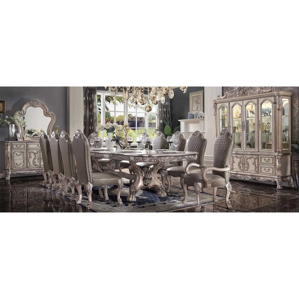 Dresden Wood 108" Dining Table with Removable Leaf in Vintage Bone White