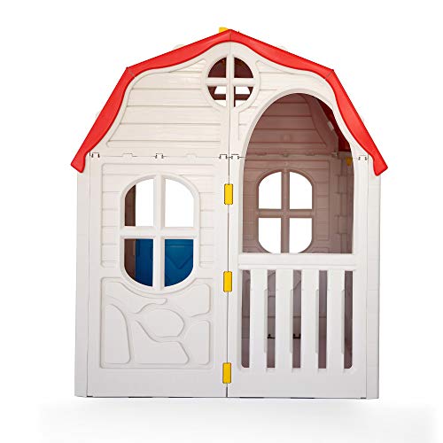 Ram Quality Products Classic Real Feel Cottage Foldable Plastic Toddler Playhouse, White U89245
