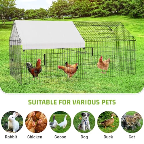 Large Metal Chicken Coop with Run Walk-in Poultry Cage Outdoor Backyard Farm I98427