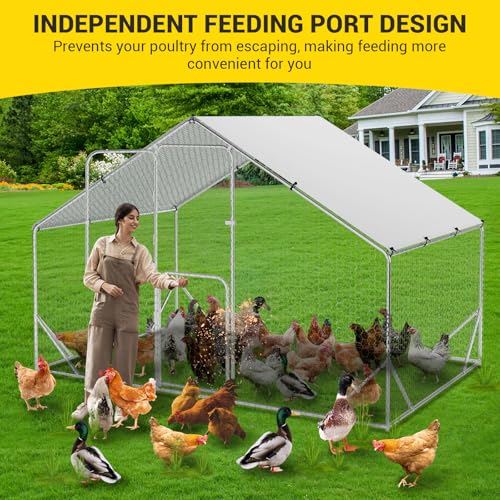 Large Metal Chicken Coop with Run Walk-in Poultry Cage Outdoor Backyard Farm I98427