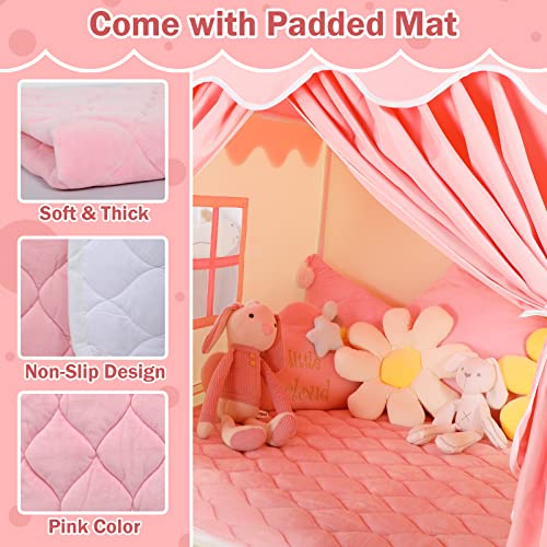 Wilwolfer Kid Tent with Mat and Star Lights - Indoor Playhouse for Toddlers and Girls (Pink) N411519