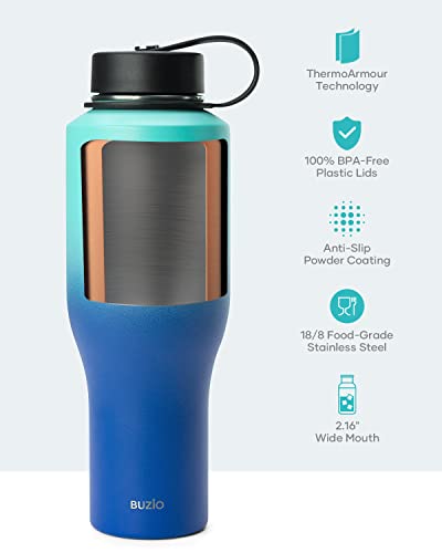 BUZIO 40oz Insulated Tumbler with Handle and Straw Lid, Black M702