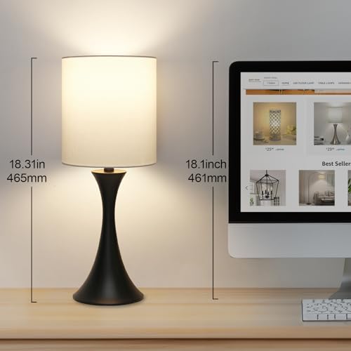 Dimmable Bedside Lamp with Touch Control, Beige Shade, LED Bulb Included S148