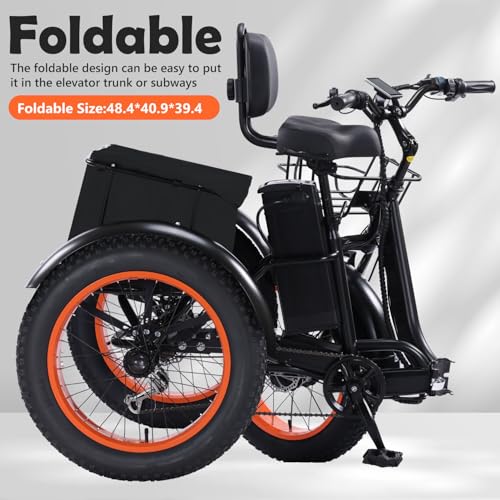 Electric Tricycle for Adults, 750W, Folding Fat Tire, 48V Removable Battery O76597