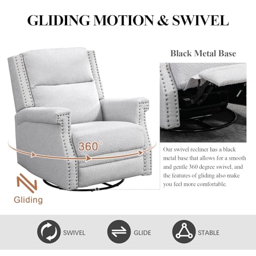 Wingback Swivel Recliner Chair, Mid Century Modern Boucle Accent Armchair (Beige) O425178
