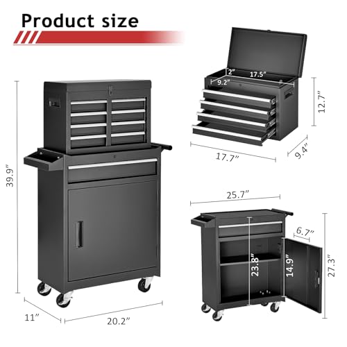 5-Drawer Rolling Tool Chest Storage Cabinet with Detachable Top Tool Box, Black R11137