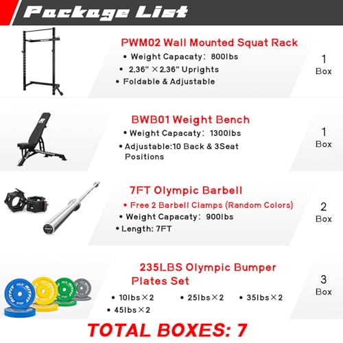 RitFit Multi-Functional Folding Squat Rack for Home Gym, Wall Mounted with Attachments V171188