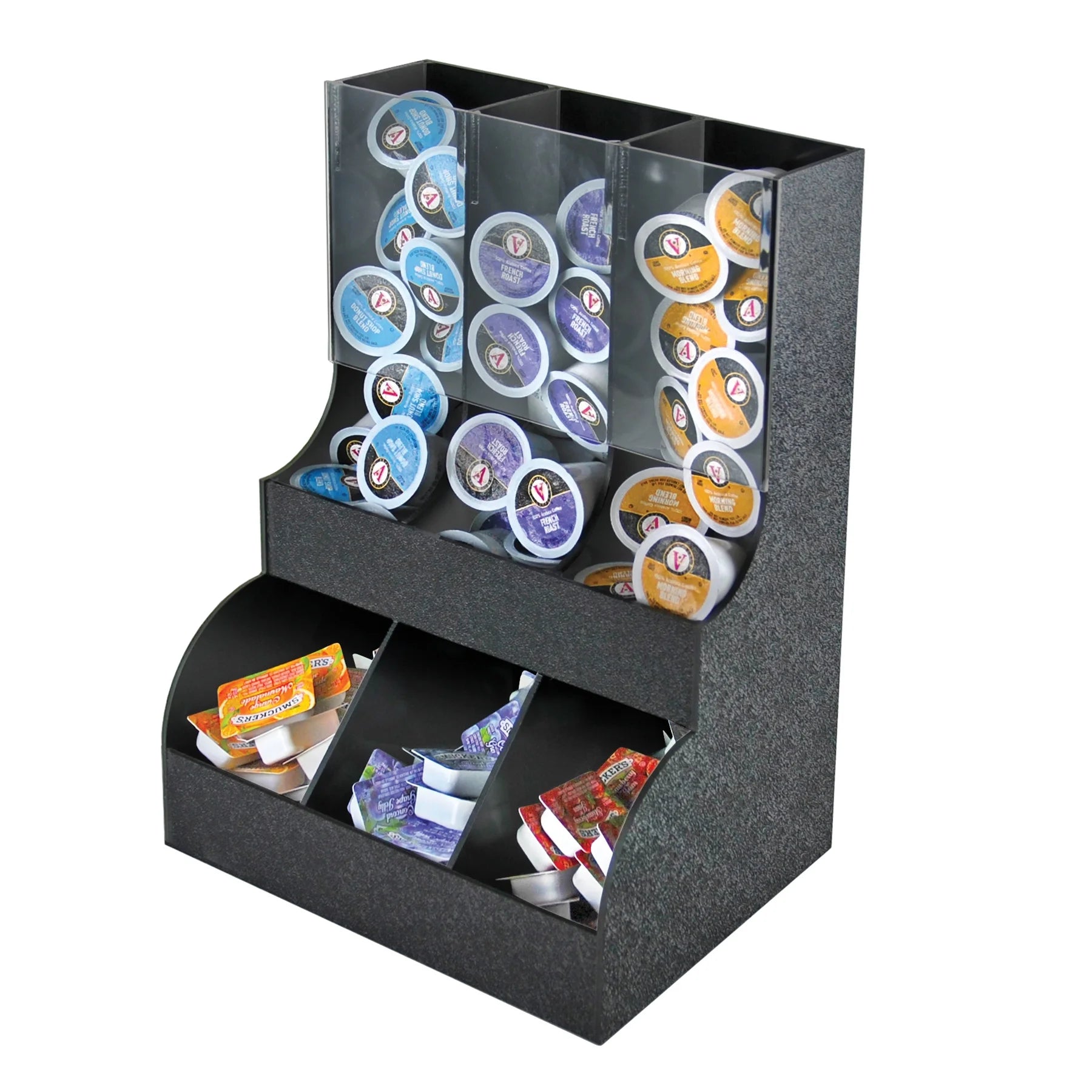 Azar Displays Black Six Compartment Two-tiered Condiment Organizer with Clear Front I32638