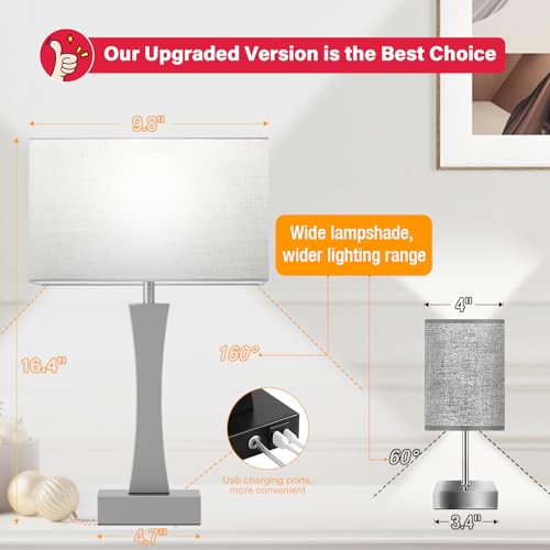 3 Way Dimmable Bedside Lamp Set of 2 with USB Ports C63781