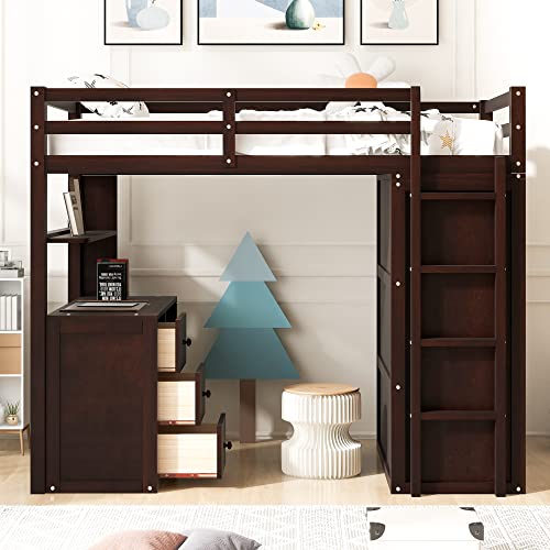 Harper & Bright Designs Full Loft Bed with Desk, Wardrobe, Solid Wood N868457